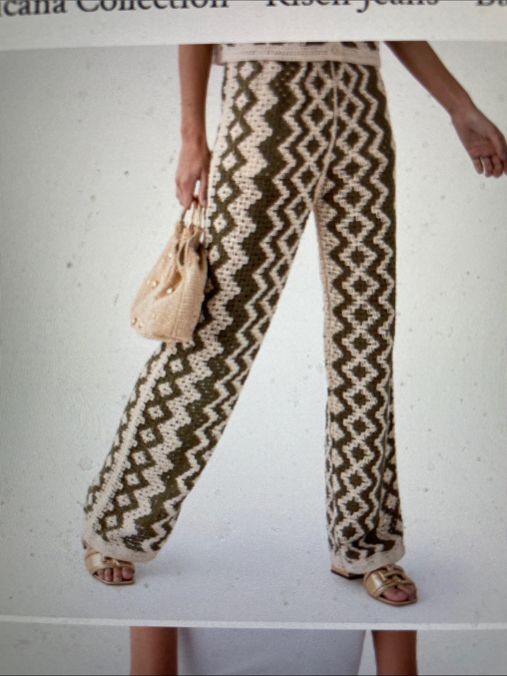 Rd style Crochet Wide-Leg Pants in Olive and Cream - nwt